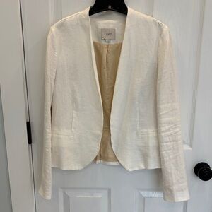 LOFT Cream Open-Front Linen-Blend Blazer